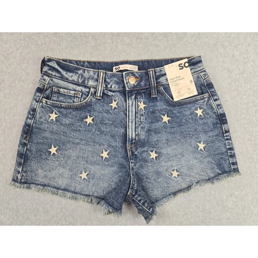 So Jean Shorts Womens Size 9 Junior Denim High Rise Cut Off w/Stars Denim NEW